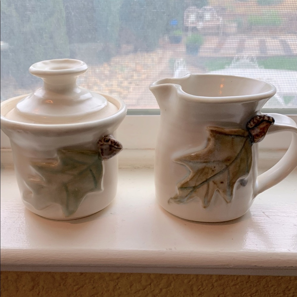 Unique handmade pottery sugar/creamer set